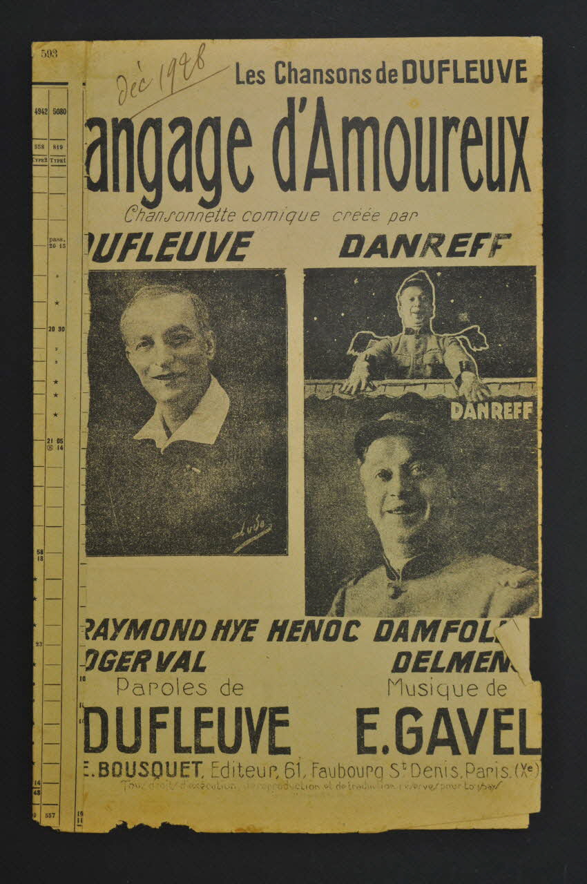 Dufleuve ; Eugène Gavel ; Danreff ; E. Bousquet chanson petit format Île-de-France, France 1925 1965.183.34 Photo Mucem