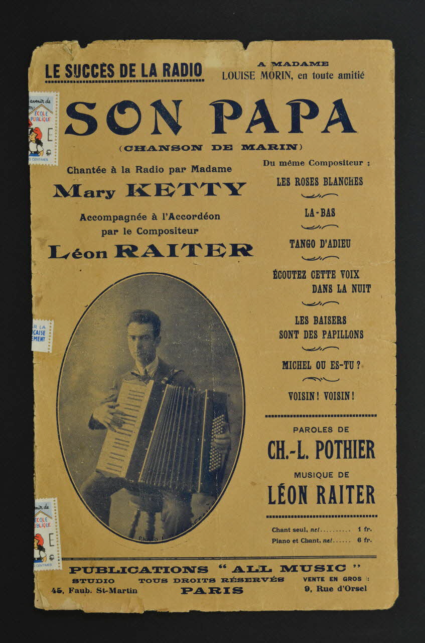 Charles-Louis Pothier ; Léon Raiter ; Mary Ketty ; Studio; chanson petit format Île-de-France, France 1927 1965.183.36 Photo Mucem