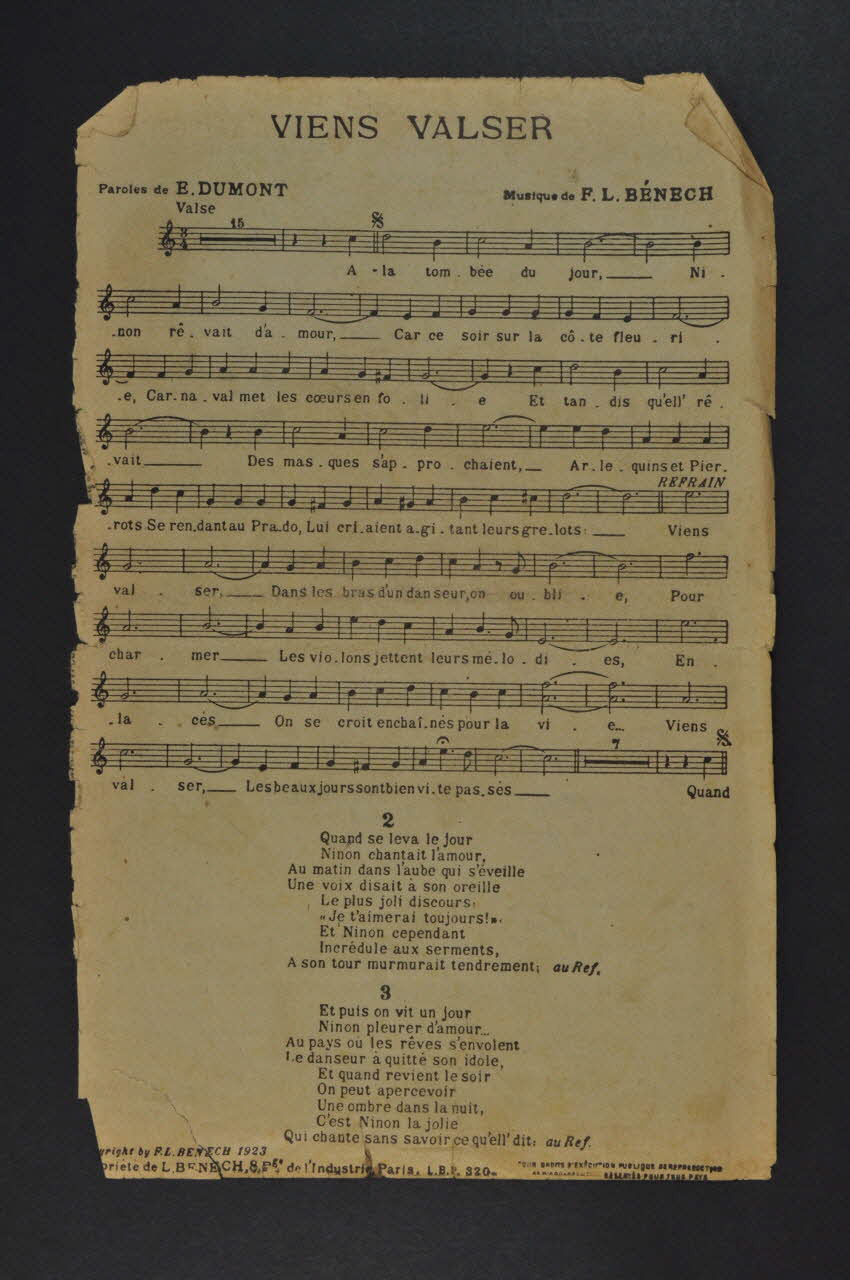 Ernest Dumont ; Ferdinand Louis Bénech chanson petit format Île-de-France, France 1923 1965.183.63 Photo Mucem