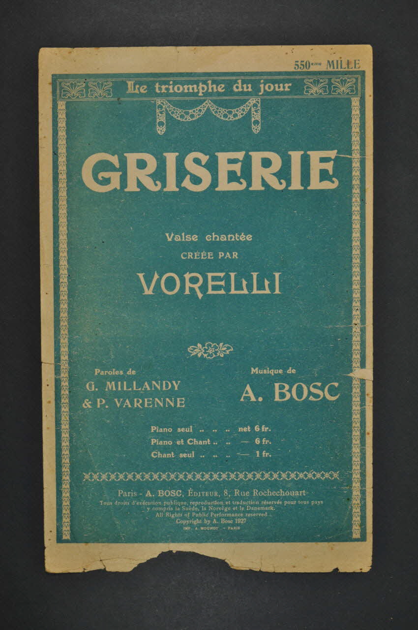 Georges Millandy ; Auguste Bosc ; Pierre Varenne ; Georges Vorelli chanson petit format Île-de-France, France 1927 1965.184.4 Photo Mucem