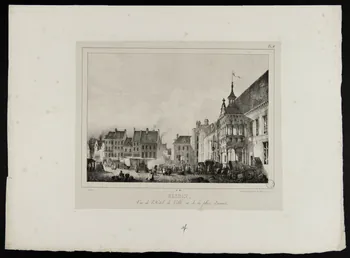 estampe HESDIN,  Vue de l'Hôtel de Ville et de la place d'armes. 1969.23.11  Photo