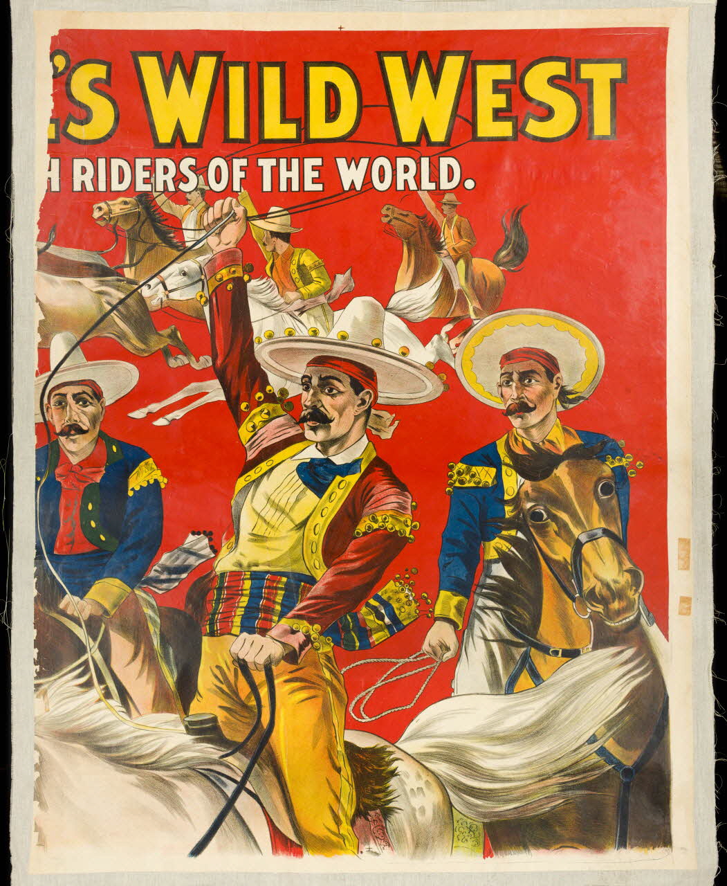 affiche BUFFALO BILL'S WILD WEST  AND CONGRESS OF ROUGH RIDERS OF THE WORLD.  VAQUEROS MEXICAINS EXPERTS AU LASSO DANS LEURS EXERCICES  MERVEILLEUX & SPORTIFS (2ème partie) 1969.31.16.2 Photo