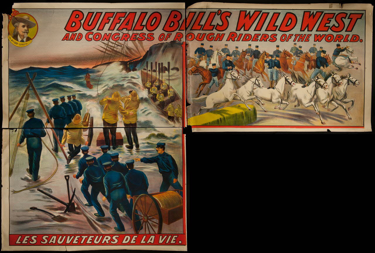 affiche BUFFALO BILL'S AND CONGRESS OF ROUGH RIDERS OF THE WORLD LES SAUVETEURS DE LA VIE LES DESTRUCTEURS DE LA VIE 1969.31.21.1-4 Photo