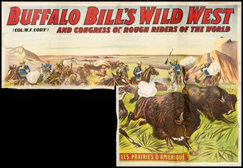 affiche BUFFALO BILL'S WILD WEST  AND CONGRESS OF ROUGH RIDERS OF THE WORLD  [CHASSE AUX BUFFLES] DANS LES PRAIRIES D'AMERIQUE 1969.31.26.1-4  Photo