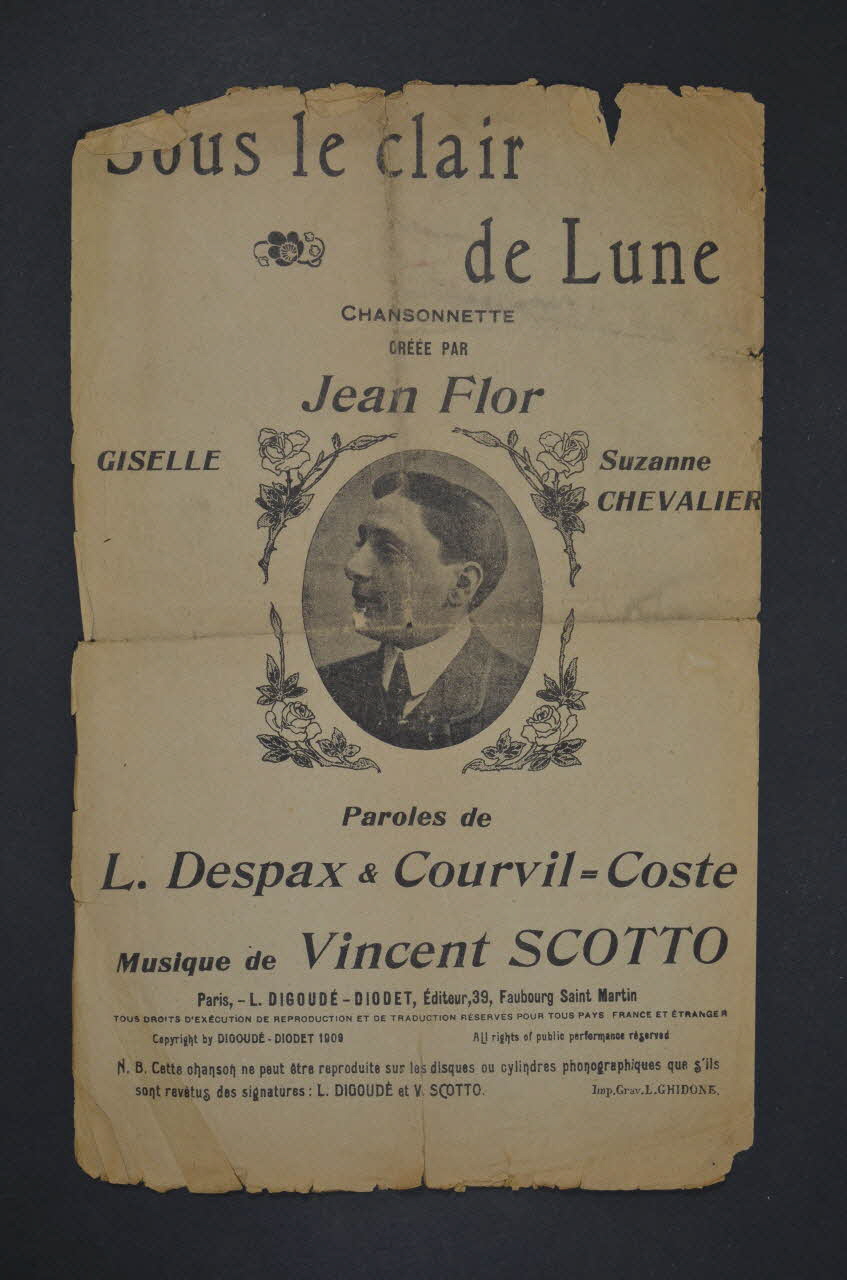 Louis Despax ; Vincent Scotto ; Courvil-Coste ; Jean Flor ; Giselle ; Suzanne Chevalier ; Digoudé-Diodet; chanson petit format Île-de-France, France 1909 1966.199.40 Photo Mucem