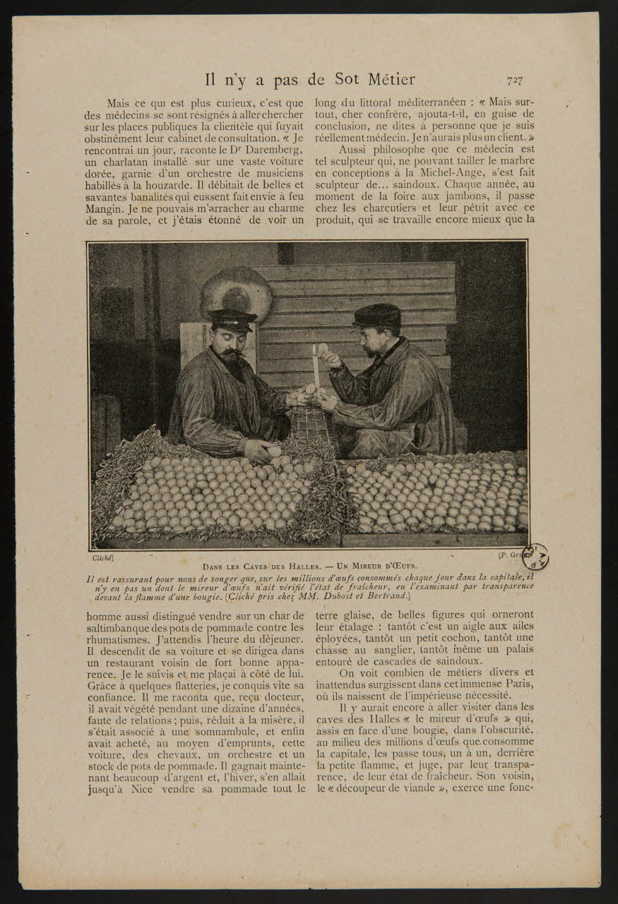 estampe DANS LES CAVES DES HALLES. - UN MIREUR D'OEUFS. 1969.36.55 Photo