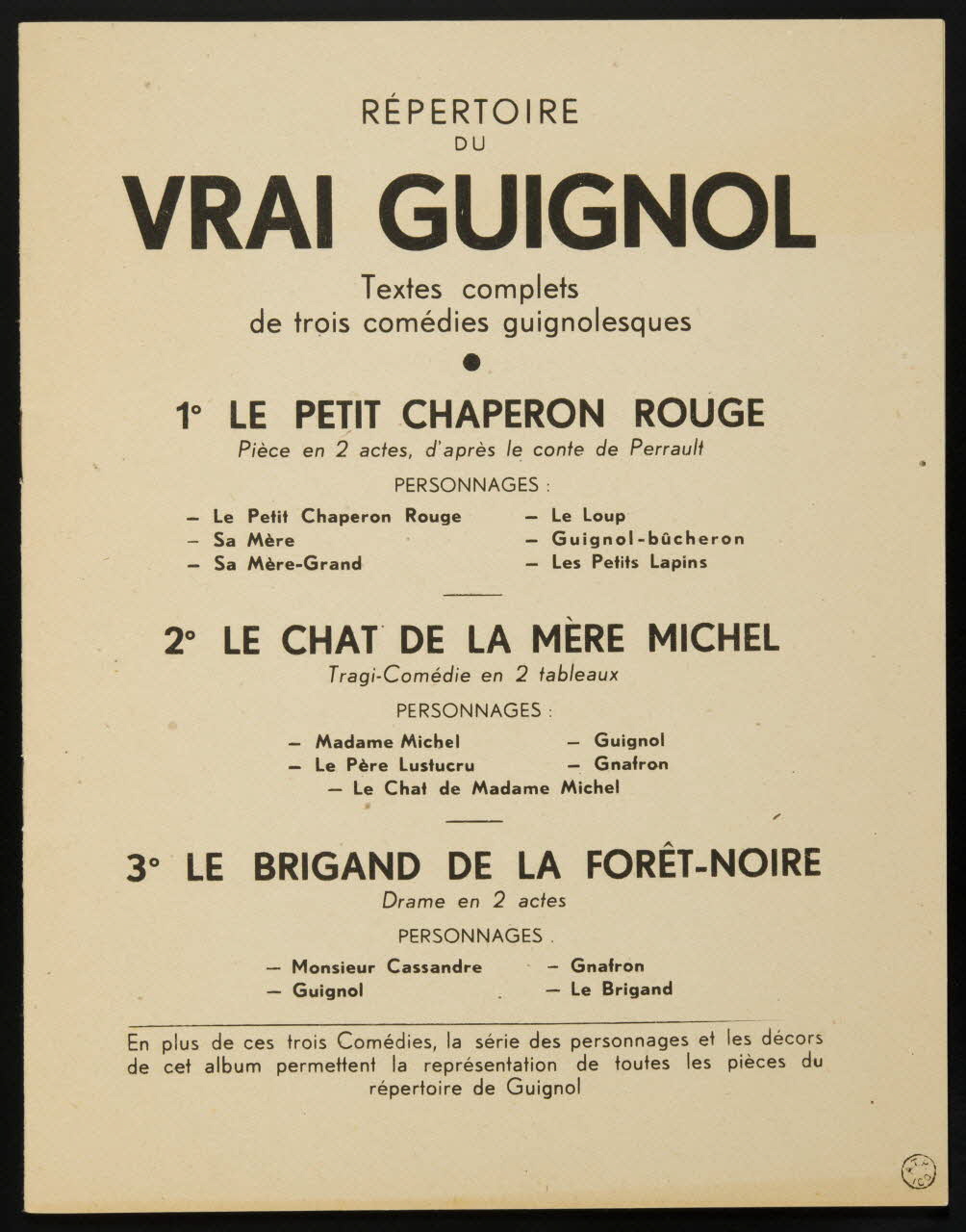 estampe REPERTOIRE DU VRAI GUIGNOL 1969.37.8.7 Photo
