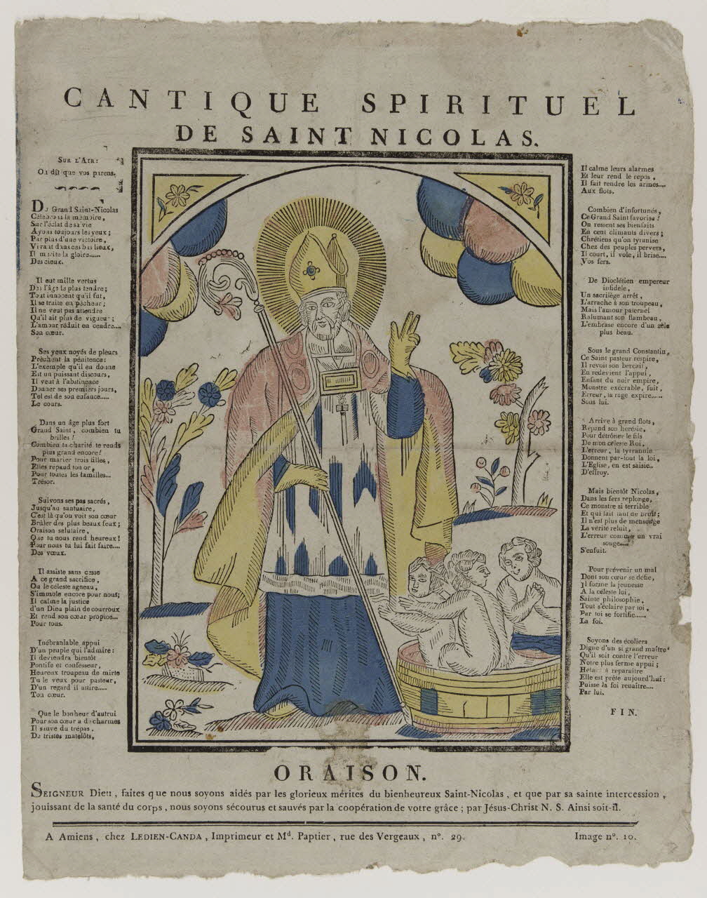 Ledien-Canda François Eloy imagerie ancienne CANTIQUE SPIRITUEL  DE SAINT NICOLAS. Amiens 1794-1841 1969.4.6 Photo