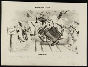 estampe MIROIR CARICATURAL.  CHEMINS DE FER  Au moyen desquels on fait le plus grand voyage avec une extrême promptitude................ (Nota, ) il reste des Actions à placer. 1969.5.4  Photo
