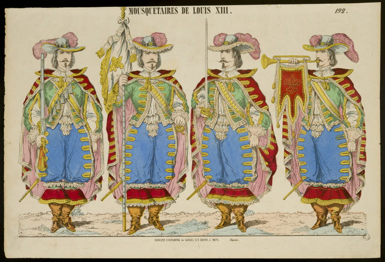 Gangel et Didion estampe MOUSQUETAIRES DE LOUIS XIII. Metz 1858-1868 1969.5.5 Photo