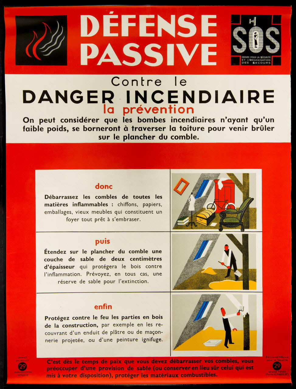 estampe DEFENSE  PASSIVE  Contre le  DANGER INCENDIAIRE  la prévention 1969.60.41 Photo