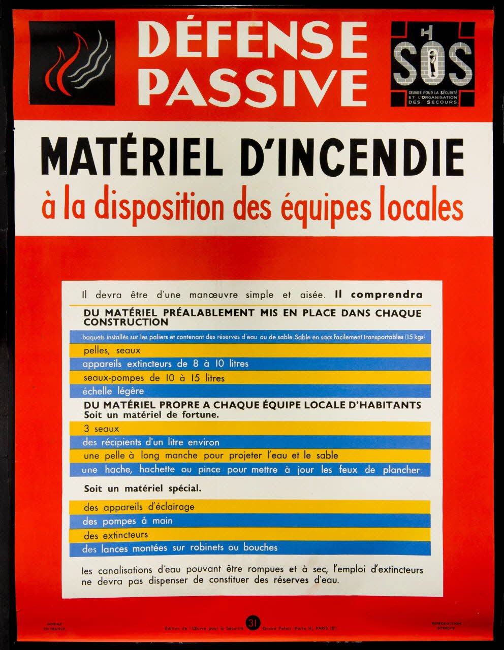 estampe DEFENSE  PASSIVE  MATERIEL D'INCENDIE  à la disposition des équipes locales 1969.60.43 Photo