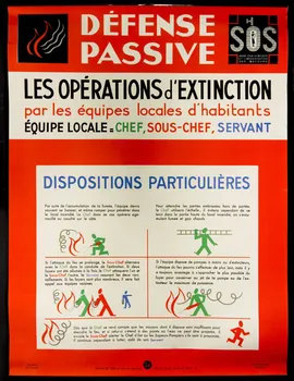 estampe DEFENSE  PASSIVE  LES OPERATIONS d'EXTINCTION  par les équipes locales d'habitants 1969.60.46 Photo