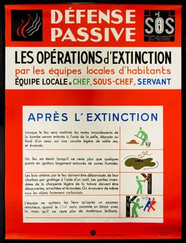 estampe DEFENSE  PASSIVE  LES OPERATIONS d'EXTINCTION  par les équipes locales d'habitants 1969.60.47 Photo