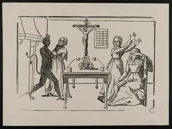 canard REPRESENTATION D'UNE CEREMONIE MAGIQUE FAITE PAR UNE PRETENDUE SORCIERE, POUR ATTRAPER L'ARGENT DES PERSONNES FAIBLES ET PEU ECLAIREES... 1969.87.187 Photo