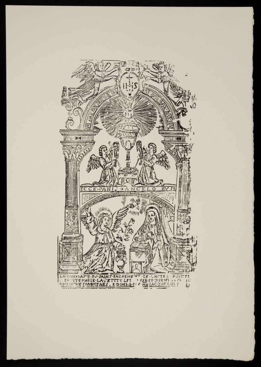 estampe LA.CONFRARIE.DU.SAINT.SACREMENT.DE.L'AUTEL FONDEE  A SAINTE.MARIE.LA.PETITE LES MESSE.SE DISENT LE PREMIER DIMENCHE DU MOIS. 1969.87.203.2 Photo