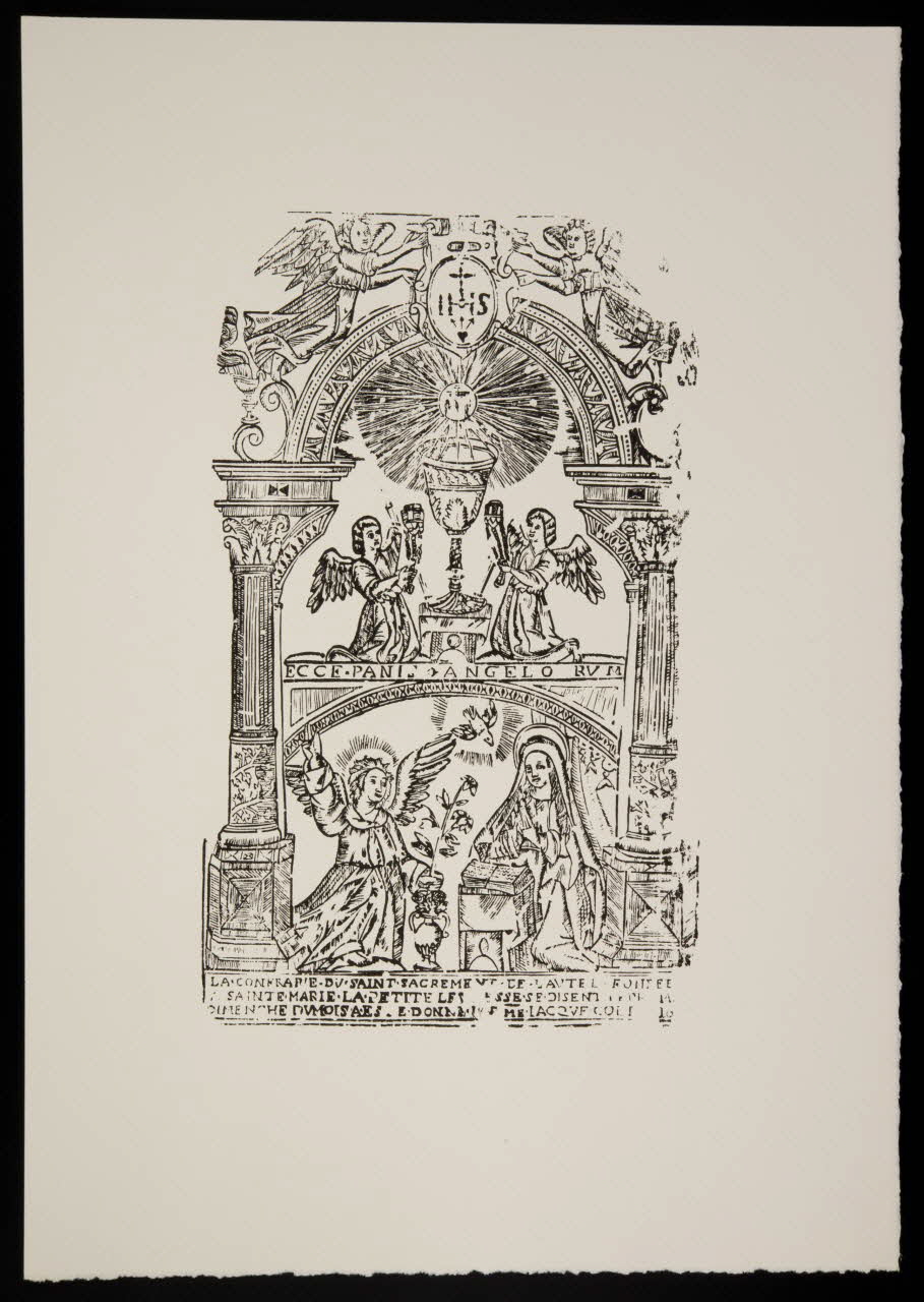 estampe LA.CONFRARIE.DU.SAINT.SACREMENT.DE.L'AUTEL FONDEE  A SAINTE.MARIE.LA.PETITE LES MESSE.SE DISENT LE PREMIER DIMENCHE DU MOIS. 1969.87.203.3 Photo