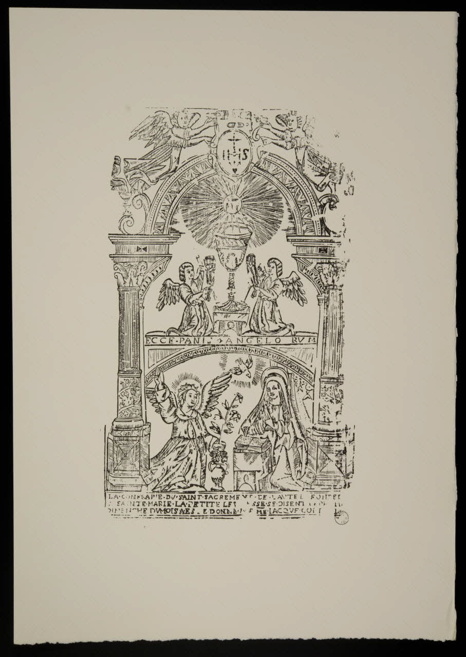 estampe LA CONFRARIE DU SAINT SACREMENT DE L'AUTEL FONDEE  A SAINTE MARIE LA PETITE LES MESSE SE DISENT LE PREMIER  DIMENCHE DU MOIS. 1969.87.204 Photo
