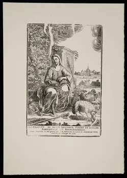 estampe LA CHARITE DE SAINTE GENEVIEVE FONDEE EN L'EGLISE  PAROISSIALE DU BOURGBAUDOUIN. 1969.87.215.3  Photo