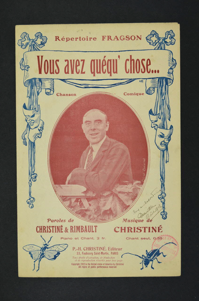 Eugène Rimbault ; Henri Christiné ; Harry Fragson chanson petit format Île-de-France, France 1912 1965.186.48 Photo Mucem