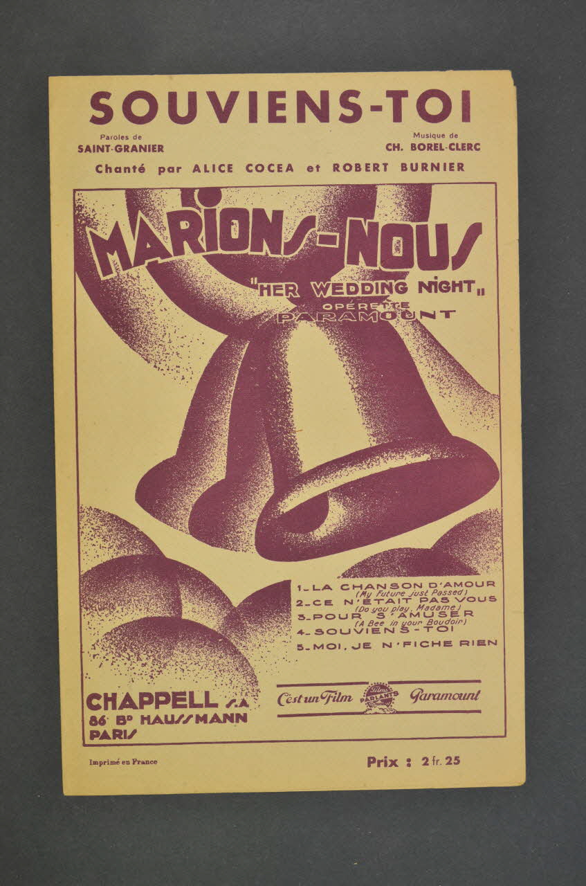 Charles Saint-Granier ; Charles Borel-Clerc ; Alice Cocéa ; Robert Burnier ; Chappell; chanson petit format Île-de-France, France 1931 1965.186.52 Photo Mucem