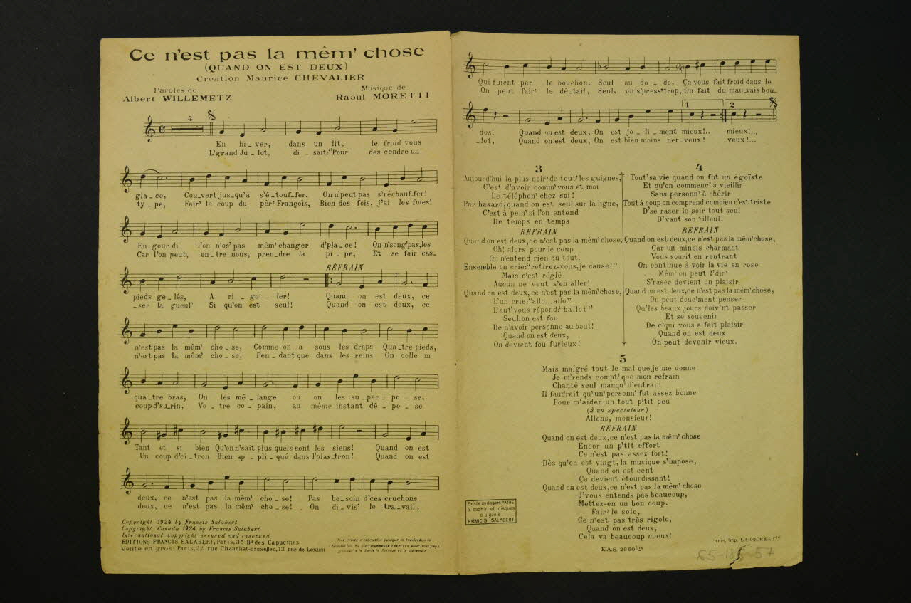 Albert Willemetz ; Raoul Moretti ; Maurice Chevalier ; Francis F. Salabert chanson petit format 1924 1965.186.57 Photo Mucem