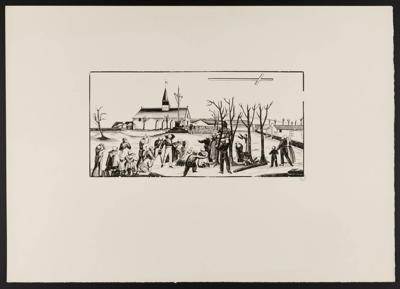 estampe Villageois observant une croix monumentale dans le ciel 1969.87.80 Photo