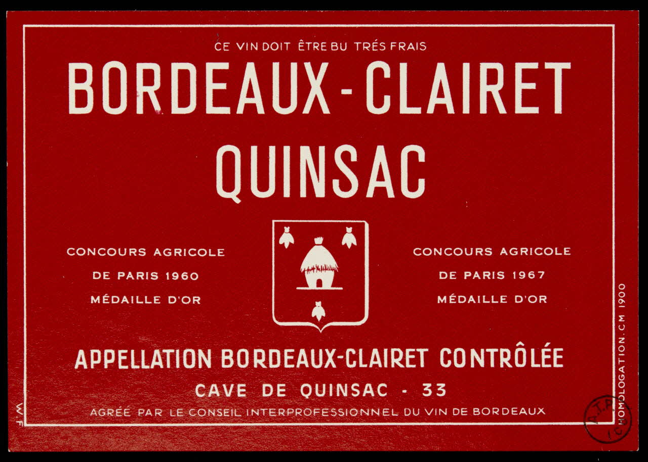 estampe BORDEAUX - CLAIRET  QUINSAC 1971.14.115 Photo