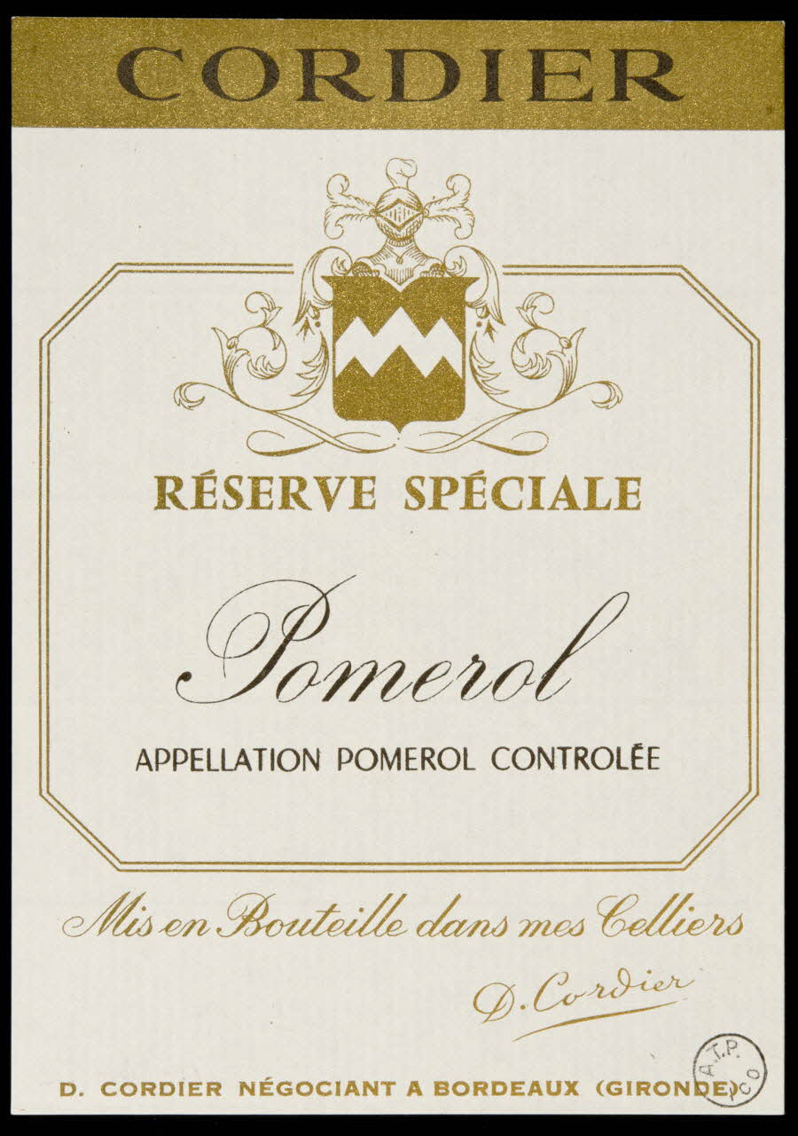 estampe CORDIER  RESERVE SPECIALE  Pomerol 1971.14.124 Photo