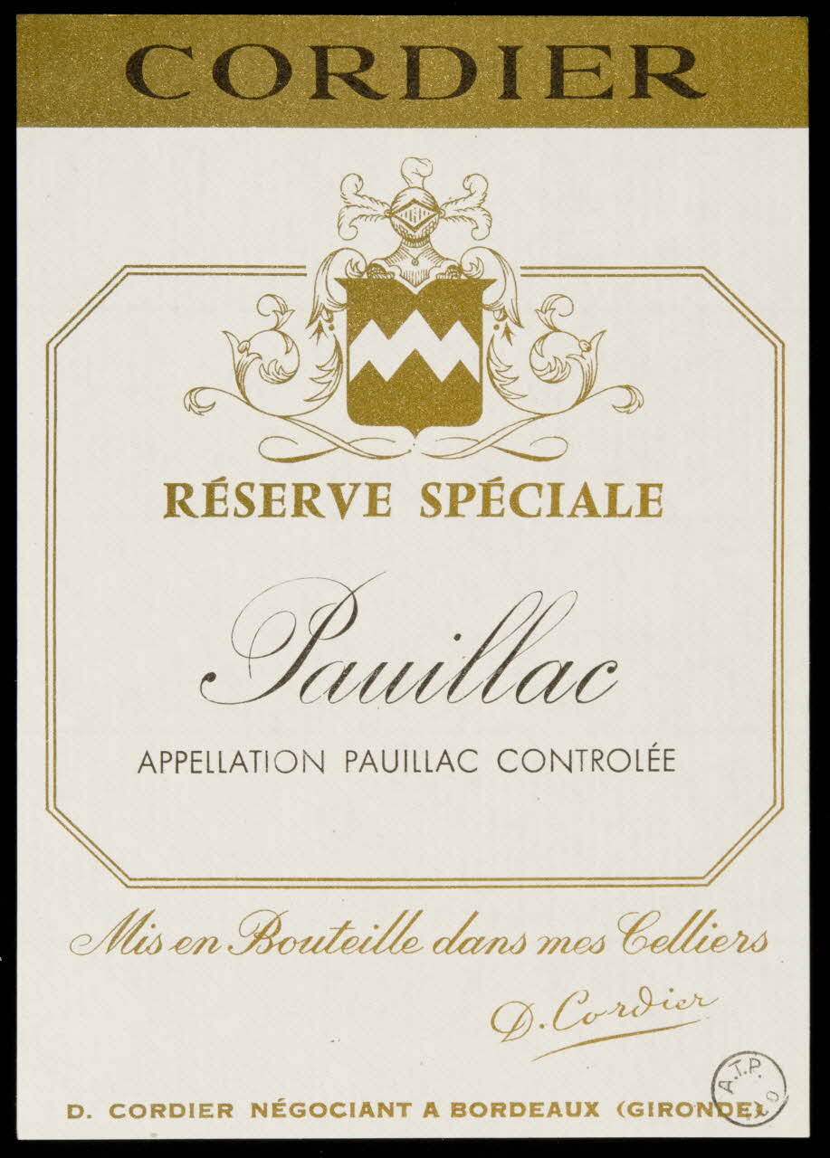 estampe CORDIER  RESERVE SPECIALE  Pauillas 1971.14.128 Photo