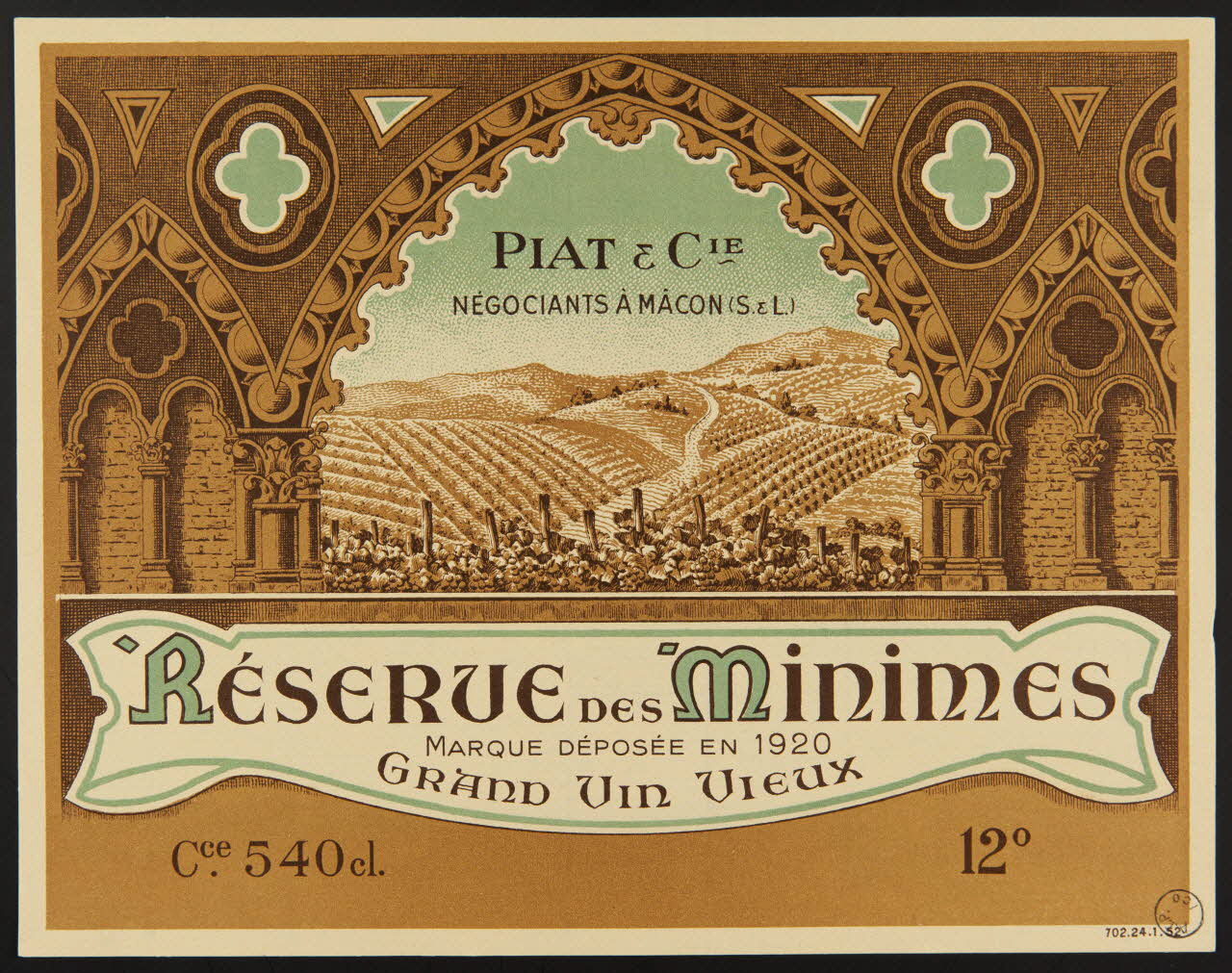 estampe Réserve des Minimes  MARQUE DEPOSEE EN 1920  GRAND VIN VIEUX 1971.14.210 Photo