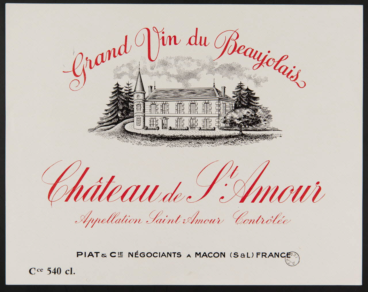 estampe Grand Vin du Beaujolais  Château de St Amour 1971.14.256 Photo