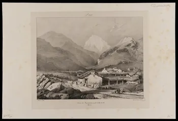 Thierry ; Louis Jules Frédéric Villeneuve estampe Cabanes de Tramesaignes, au pied du Pic du midi. Paris 1835 1971.29.9  Photo