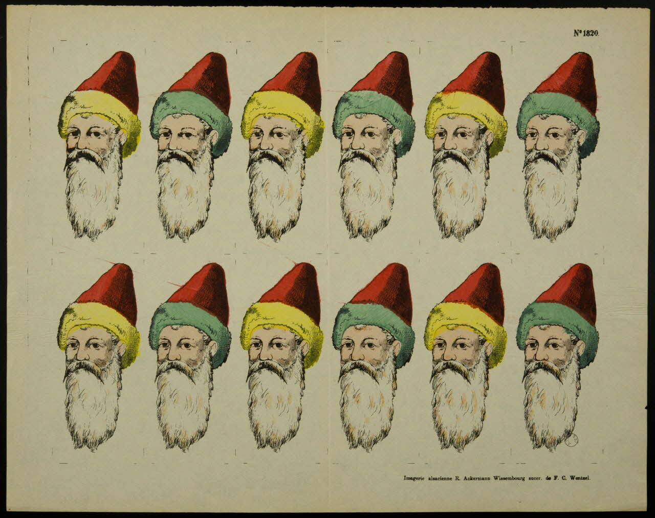 René Ackermann estampe Têtes de Père Noël Alsace, France 1908-1918 1971.59.67 Photo