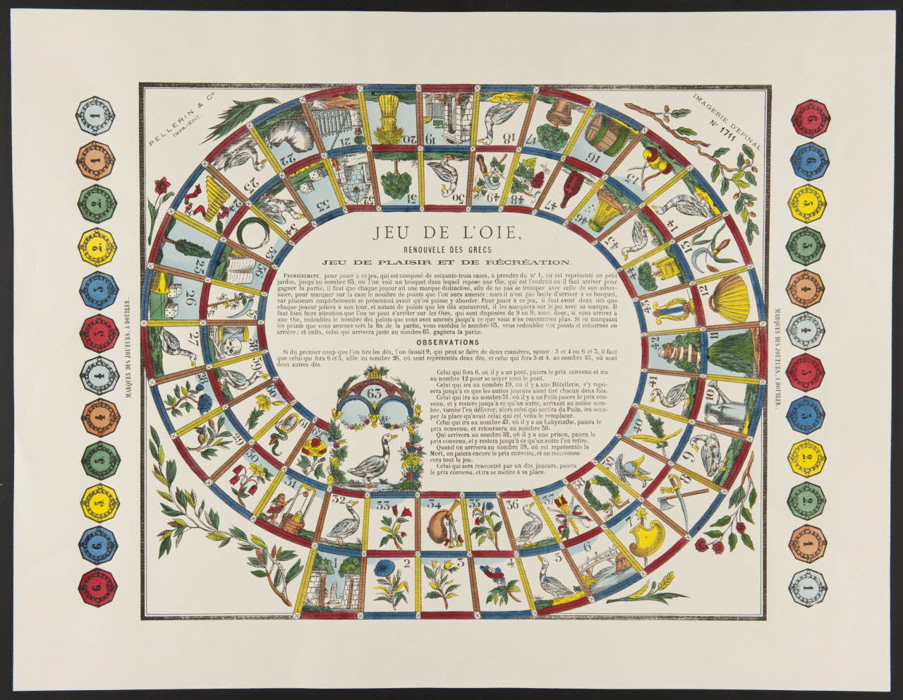 estampe JEU DE L'OIE,  RENOUVELE DES GRECS  JEU DE PLAISIR ET DE RECREATION. 1971.62.41.5 Photo
