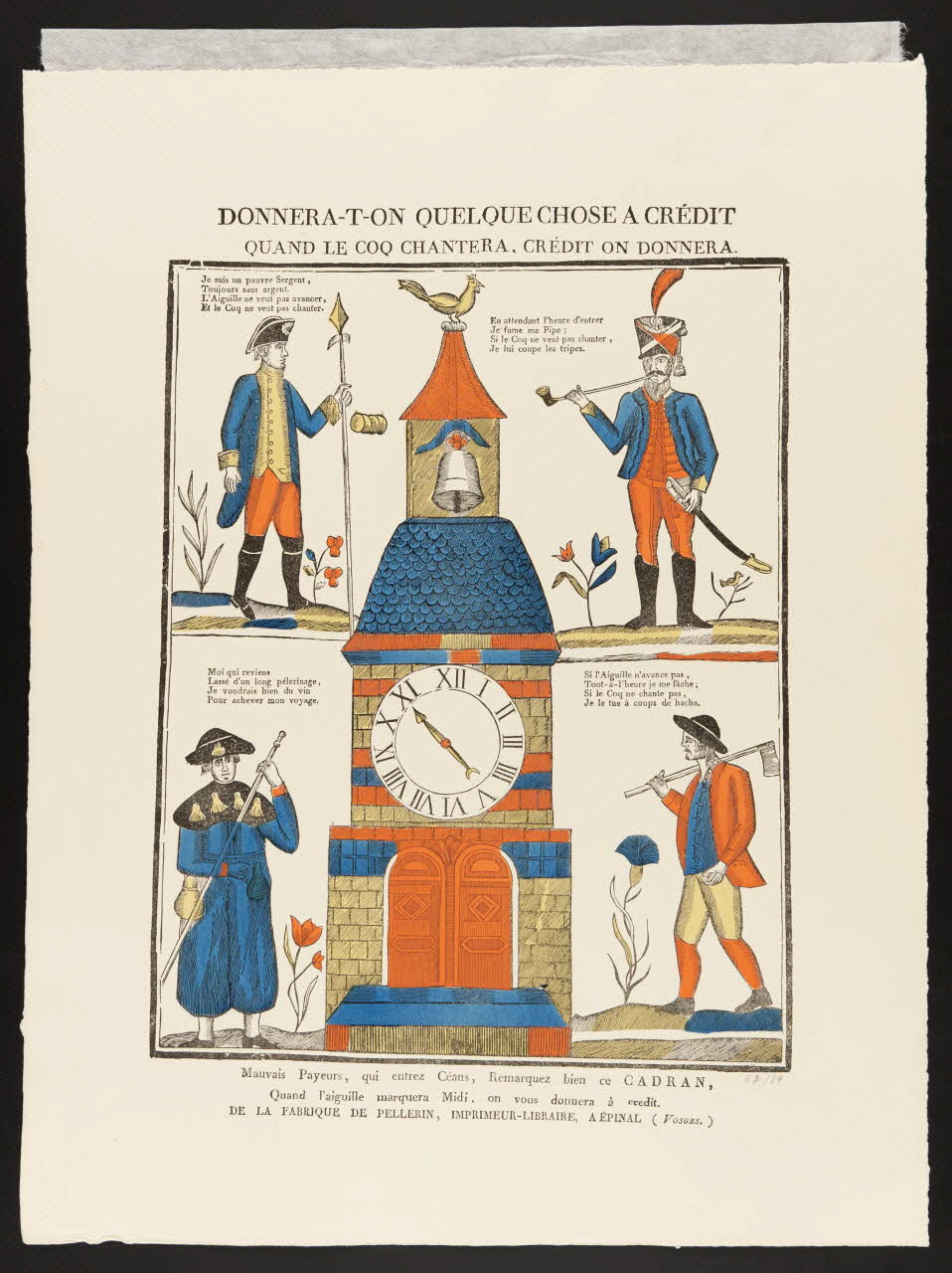 estampe DONNERA-T-ON QUELQUE CHOSE A CREDIT  QUAND LE COQ CHANTERA, CREDIT ON DONNERA. 1971.62.8.5 Photo