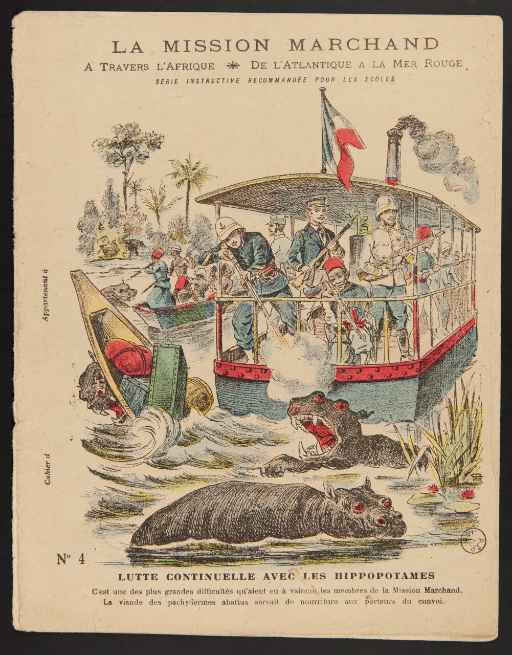 estampe LA MISSION MARCHAND  A TRAVERS L'AFRIQUE  N° 4 LUTTE CONTINUELLE AVEC LES HIPPOPOTAMES 1971.9.49 Photo
