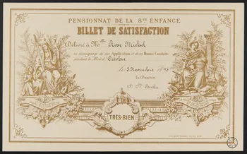 estampe PENSIONNAT DE LA Ste ENFANCE  BILLET DE SATISFACTION 1971.9.82  Photo