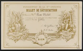 estampe PENSIONNAT DE LA Ste ENFANCE  BILLET DE SATISFACTION 1971.9.83  Photo