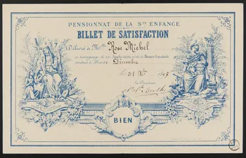 estampe PENSIONNAT DE LA Ste ENFANCE  BILLET DE SATISFACTION 1971.9.84  Photo