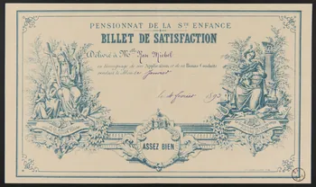 estampe PENSIONNAT DE LA Ste ENFANCE  BILLET DE SATISFACTION 1971.9.85  Photo