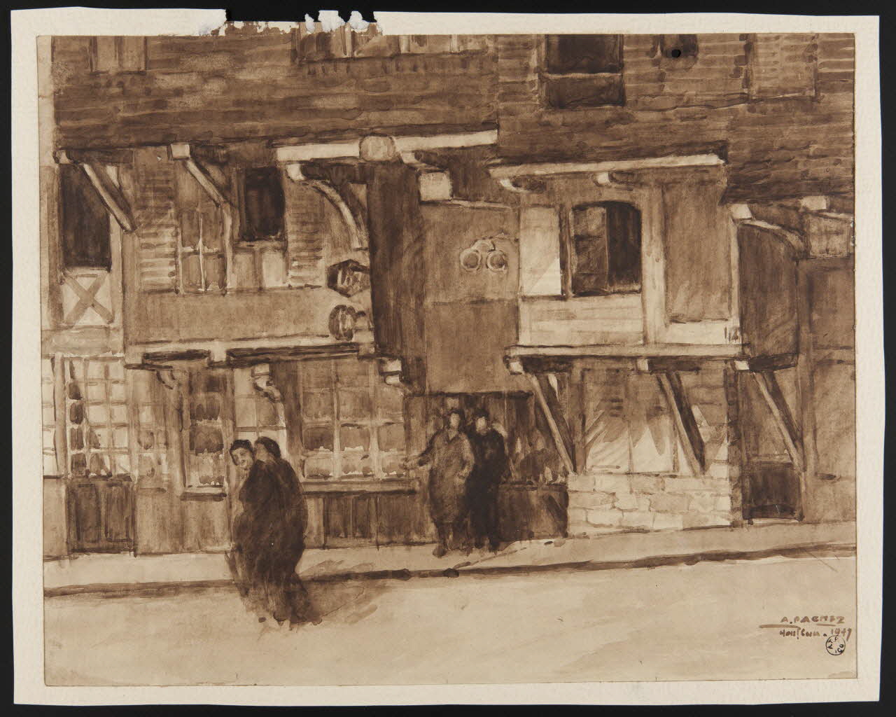 Dagmez A. dessin Vue d'une rue d'Honfleur 1947 1970.10.10 Photo