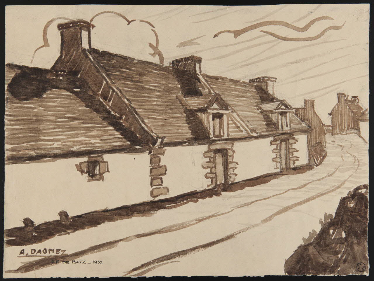 Dagmez A. dessin Rue et maisons dans l'Ile-de-Batz 1932 1970.10.3 Photo