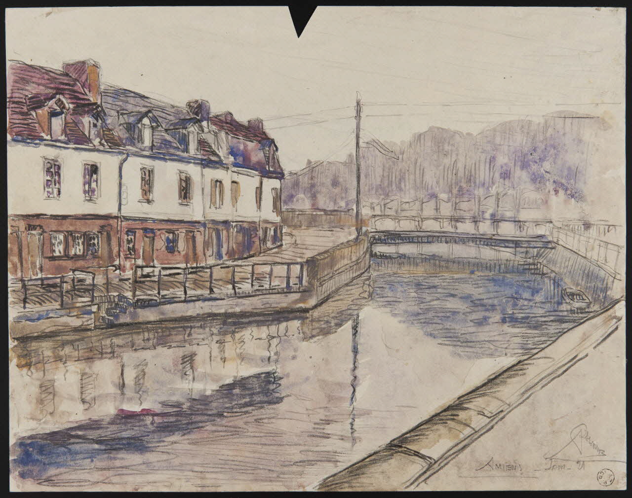 Dagmez A. dessin Maisons au bord d'un canal à Amiens 1921 1970.10.4 Photo