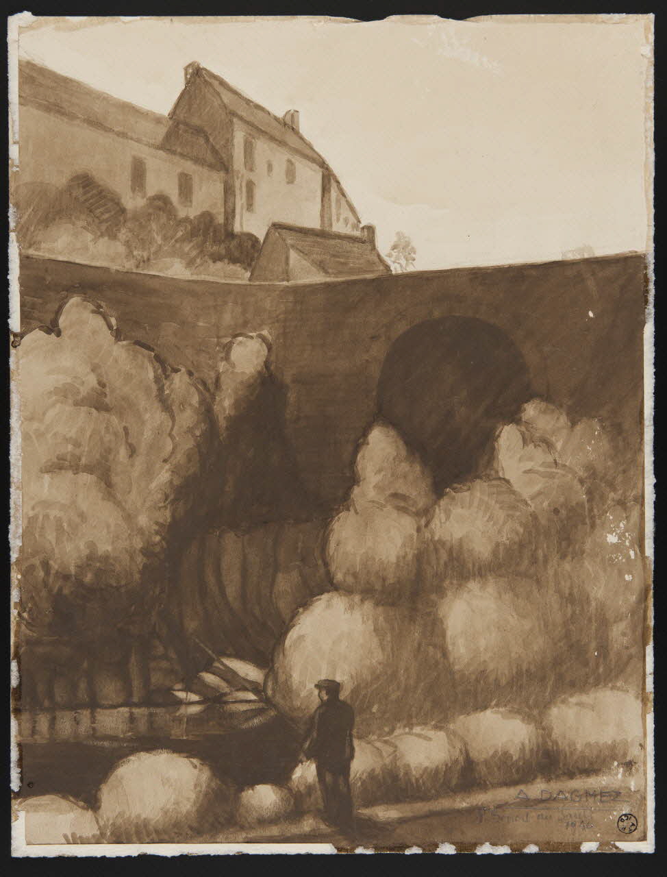 Dagmez A. dessin Pêcheur à la ligne à Saint-Benoit-du-Sault 1940 1970.10.9 Photo