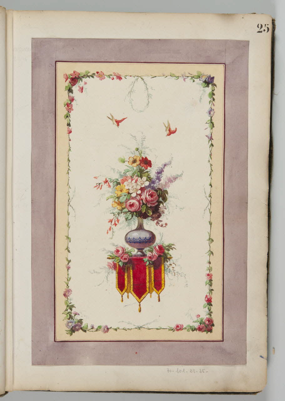 Louis Thivet album Projet de store de boutique : vase de fleurs sur une console et guirlande de fleurs 1886-1914 1970.101.28.25 Photo