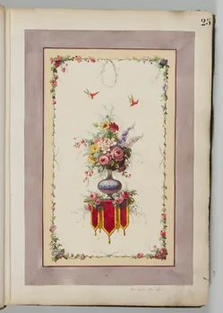 Louis Thivet album Projet de store de boutique : vase de fleurs sur une console et guirlande de fleurs 1886-1914 1970.101.28.25  Photo