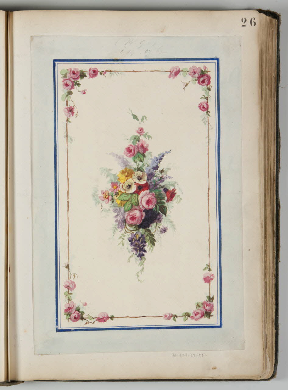 Louis Thivet album Projet de store de boutique : gerbe de fleurs et guirlande de roses 1886-1914 1970.101.28.27 Photo