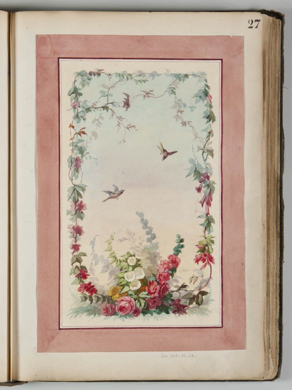 Louis Thivet album Projet de store de boutique : bouquet de fleurs, passereaux et guirlande de fleurs 1886-1914 1970.101.28.29 Photo