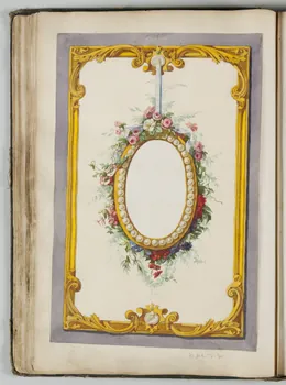 Louis Thivet album Projet de store de boutique : cadre perle avec guirlande de fleurs suspendu par un ruban 1886-1914 1970.101.28.30 Photo
